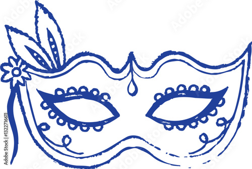 Mardi Gras celebration features vibrant blue mask adorned with intricate designs, symbolizing festivity and mystery