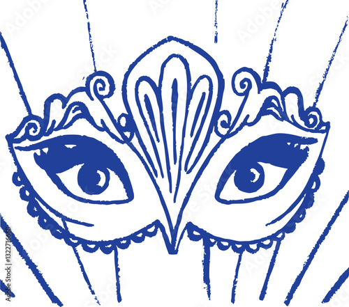 Mardi Gras mask design featuring intricate blue patterns and details, perfect for festive celebrations