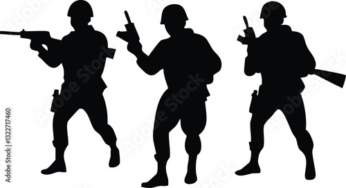 Set of soldier silhouette vector, military man concept