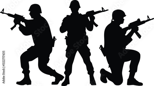 Set of soldier silhouette vector, military man concept
