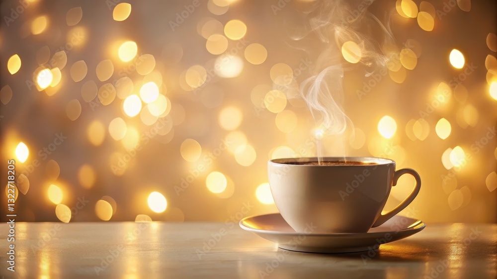 Warmth and comfort of a steaming cup of coffee against a backdrop of soft, golden lights Warmth and comfort of a steaming cup of coffee against a backdrop of soft, golden lights