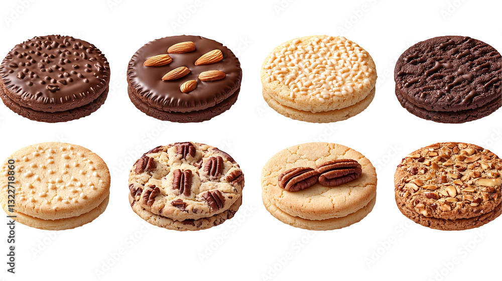 Classic Round Cookie and Biscuit Collection with Nut Varieties isolated on transparent background Classic Round Cookie and Biscuit Collection with Nut Varieties isolated on transparent background