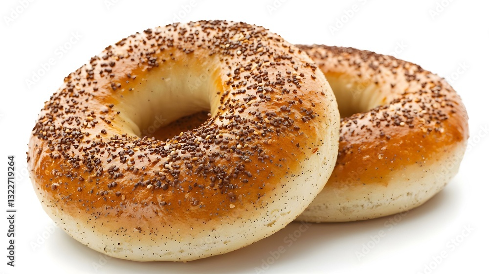 Two Poppy Seed Bagels Isolated on White Background Two Poppy Seed Bagels Isolated on White Background