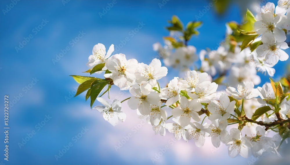 White Blossoms of Cherry Trees in Vibrant Spring Garden Against a Clear Blue Sky Backdrop A Symphony of Colors and Natural Beauty White Blossoms of Cherry Trees in Vibrant Spring Garden Against a Clear Blue Sky Backdrop A Symphony of Colors and Natural Beauty