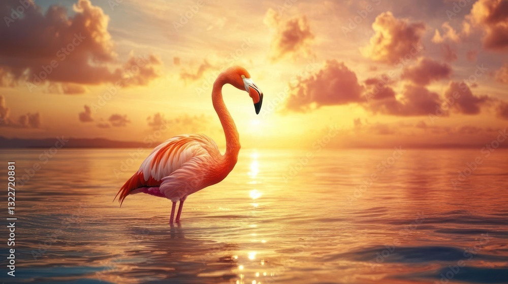 Fototapeta premium Flamingo Sunset Paradise: A Serene Tropical Scene