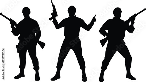 Set of soldier silhouette vector, military man concept