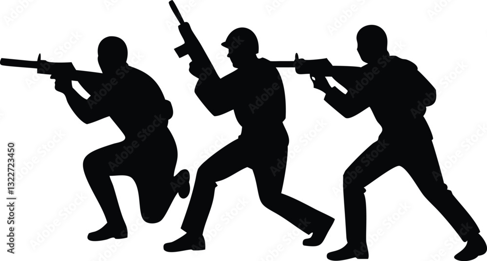 Obraz premium military soldiers with guns silhouettes figures icons
