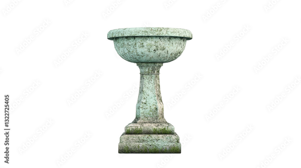 A weathered stone pedestal birdbath with a classic design, showcasing intricate details and a textured surface. A weathered stone pedestal birdbath with a classic design, showcasing intricate details and a textured surface.