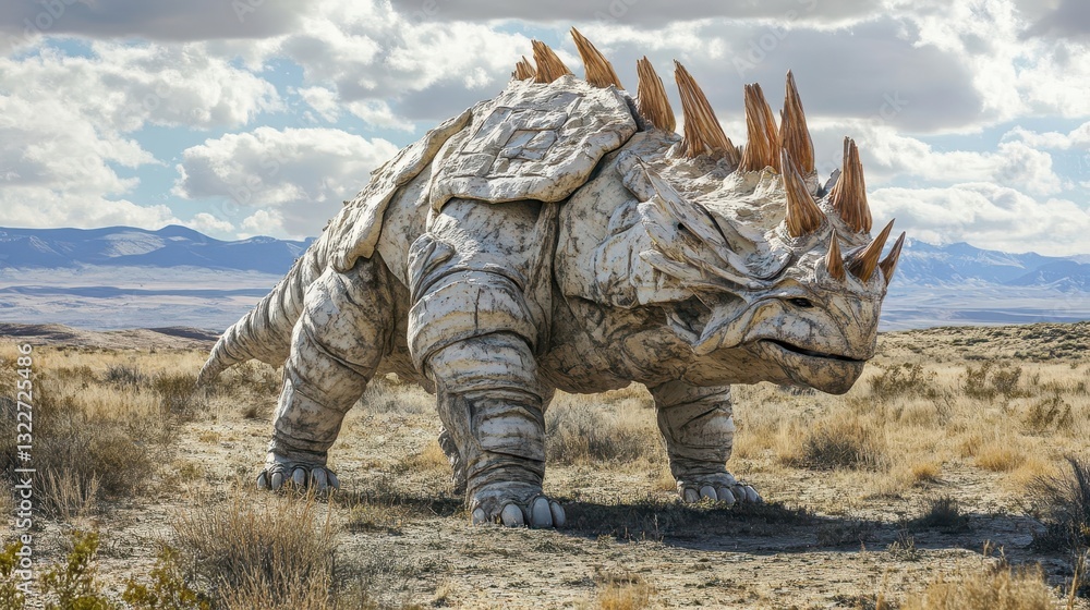 Fototapeta premium A detailed artwork of a stone plated dinosaur standing in landscape