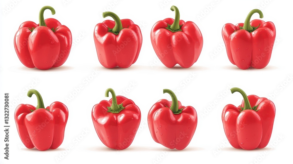 Eight Red Bell Peppers on White Background Eight Red Bell Peppers on White Background