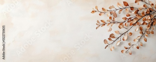 Digital watercolor painting abstract background idea. Elegant dried leaves on a soft textured background, perfect for nature-inspired designs.