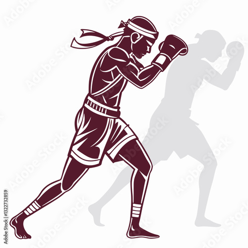 muay thai fighter illustration with silhouette