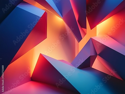 Vibrant geometric 3D structures with dynamic lighting effects