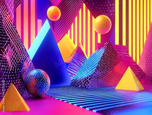 Vibrant geometric 3D structures with dynamic lighting effects