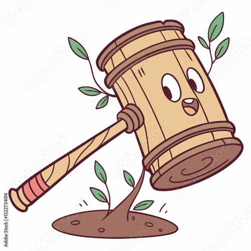 Cartoon Wooden Gavel Drawing