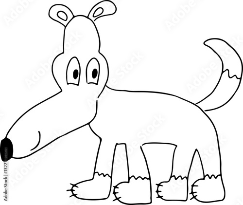 standing smiling funny dog with long muzzle with playful eyes looking at camera