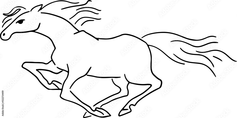 Fototapeta premium outline of a galloping horse with a developing mane side view full length