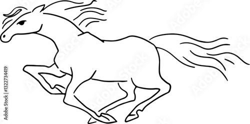 outline of a galloping horse with a developing mane side view full length