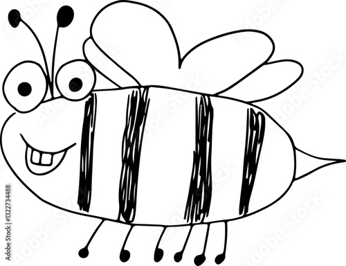 smiling fat flying bee with two teeth happily looking at camera side view full length