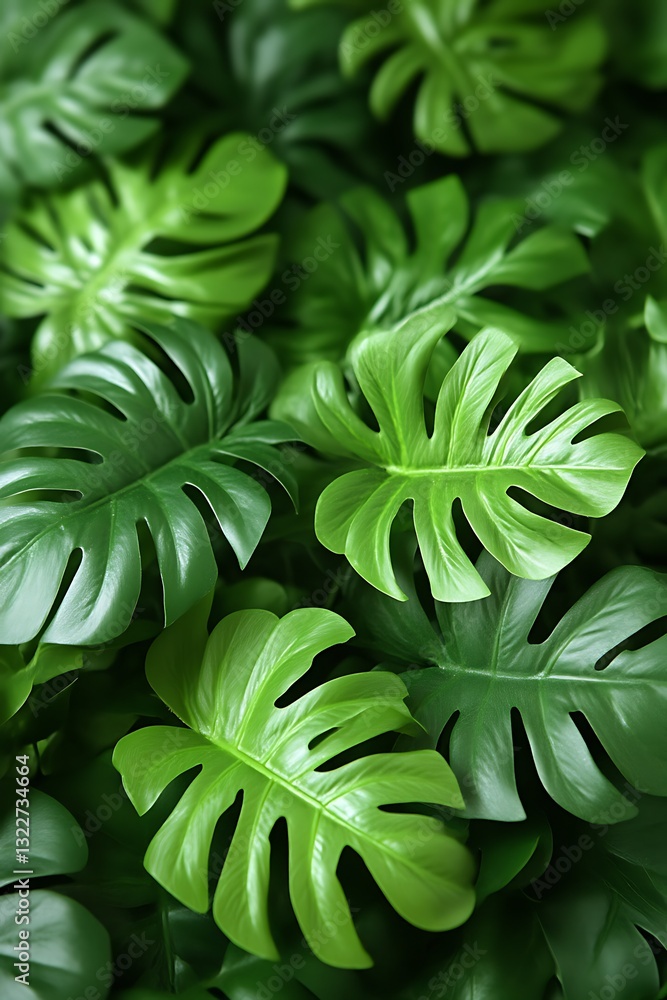 Fototapeta premium Lush Green Monstera Leaves Background Texture Image