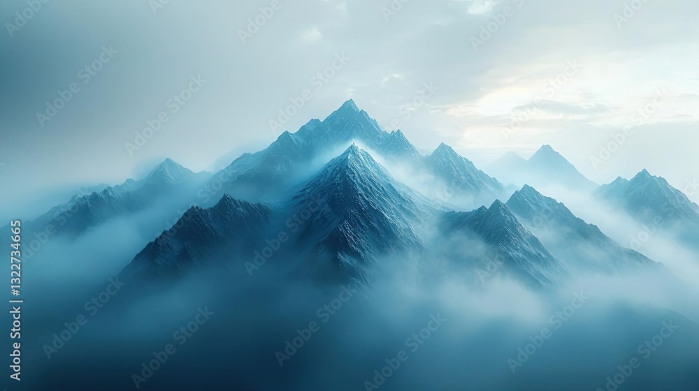 Abstract landscape background concept. Serene mountain peaks surrounded by mist, creating a tranquil natural atmosphere. Abstract landscape background concept. Serene mountain peaks surrounded by mist, creating a tranquil natural atmosphere.