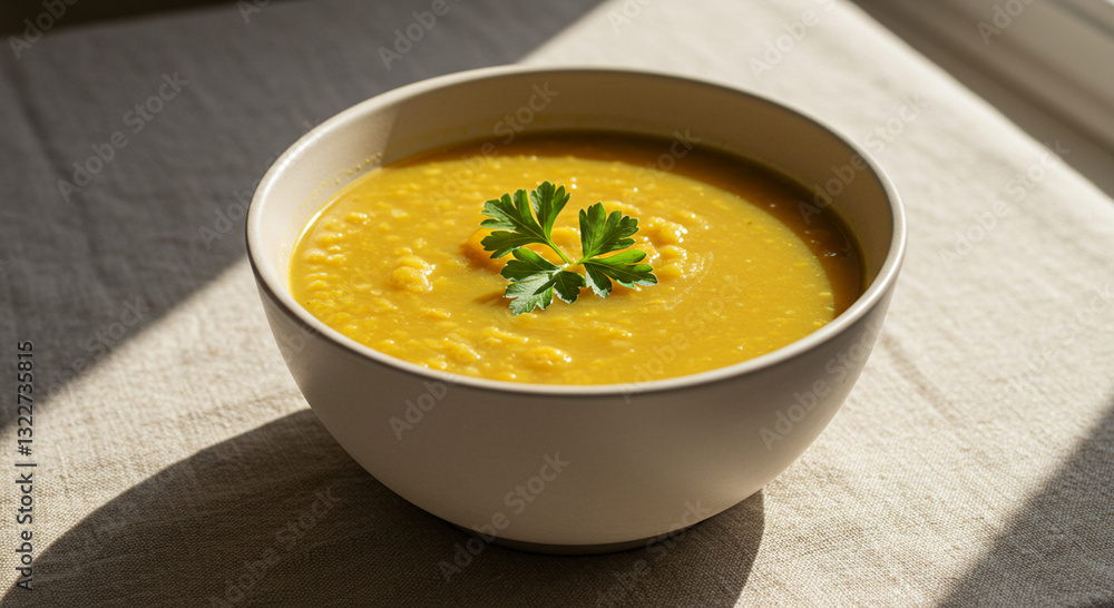Bowl of Lentil Soup with a Sprig of Parsley Bowl of Lentil Soup with a Sprig of Parsley