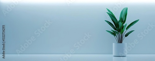 Minimalist graphic design abstract background concept. A vibrant indoor plant in a modern pot with minimalistic decor and soft lighting.