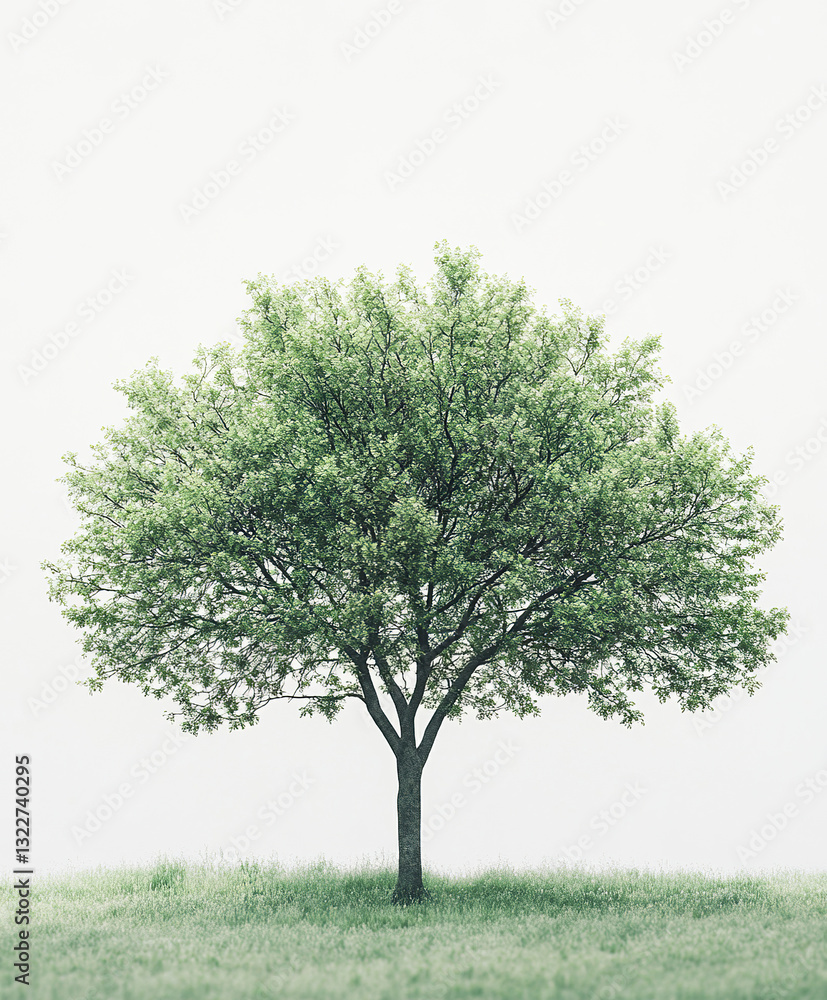 Obraz premium solitary tree with lush green foliage stands on grassy field