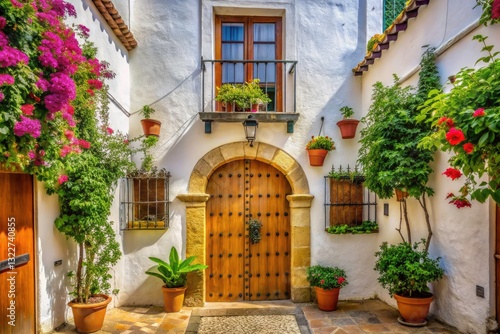 Cordoba Spain House Entrance, Andalusian Architecture, Whitewashed Walls, Traditional Doorway, Spanish Courtyard, Historic Building, Patio Entrance