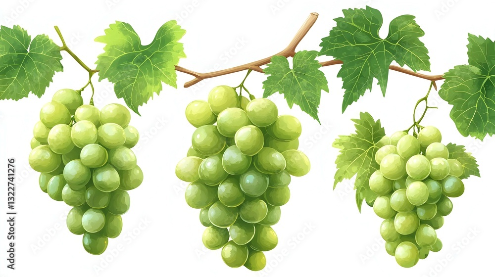Fresh Green Grapes isolated on white background