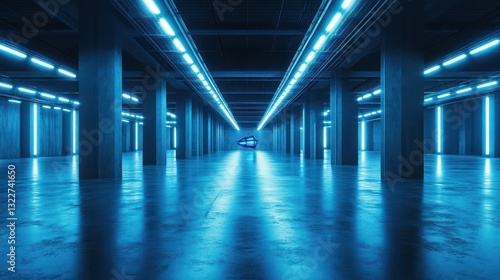 Blue Neon Parking Garage, Futuristic