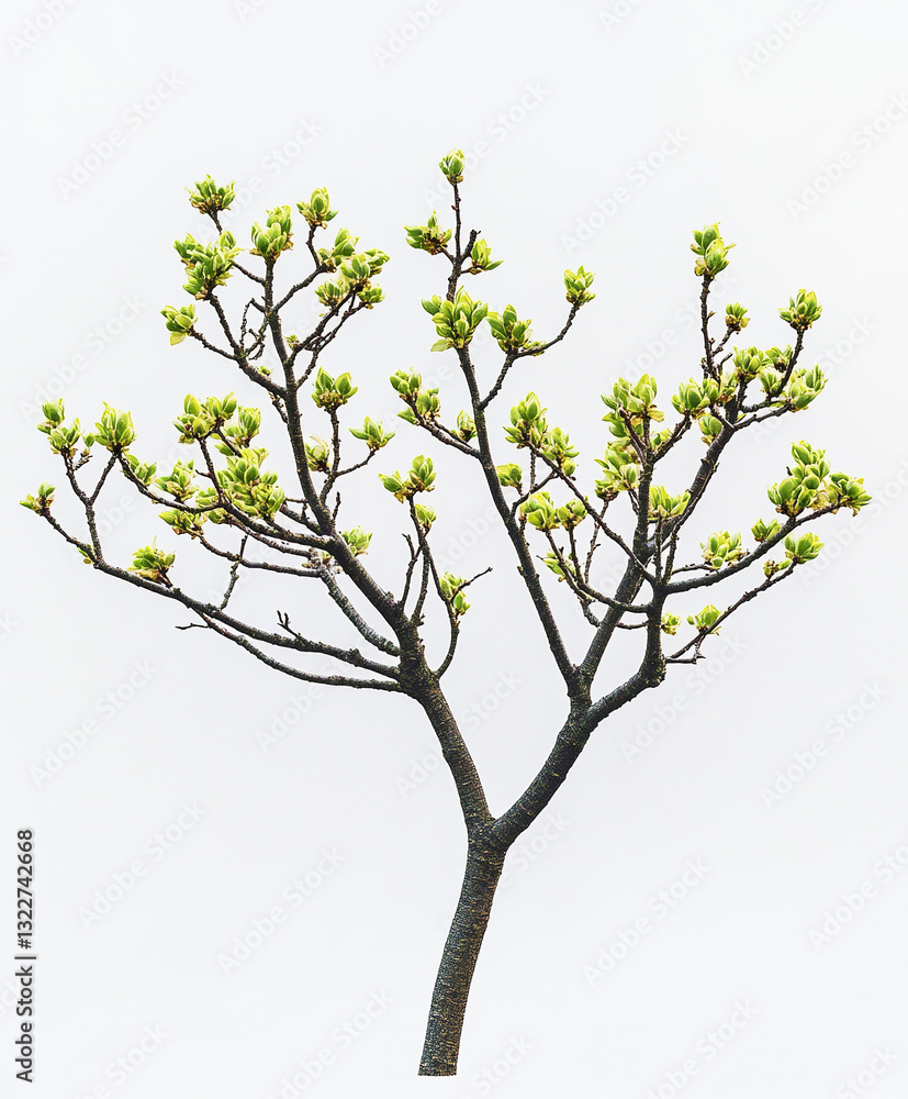 Leafless tree with green buds in early spring bloom Leafless tree with green buds in early spring bloom