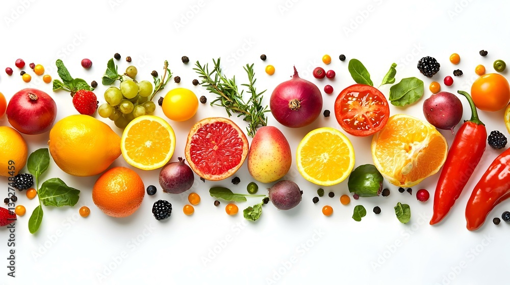 Naklejka premium Composition of different fruits and vegetables