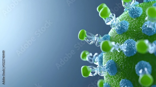 Microscopic Threat: A detailed, artistic rendering of a virus particle, showcasing its intricate structure and menacing potential. Capturing both the beauty and the danger of the unseen world.