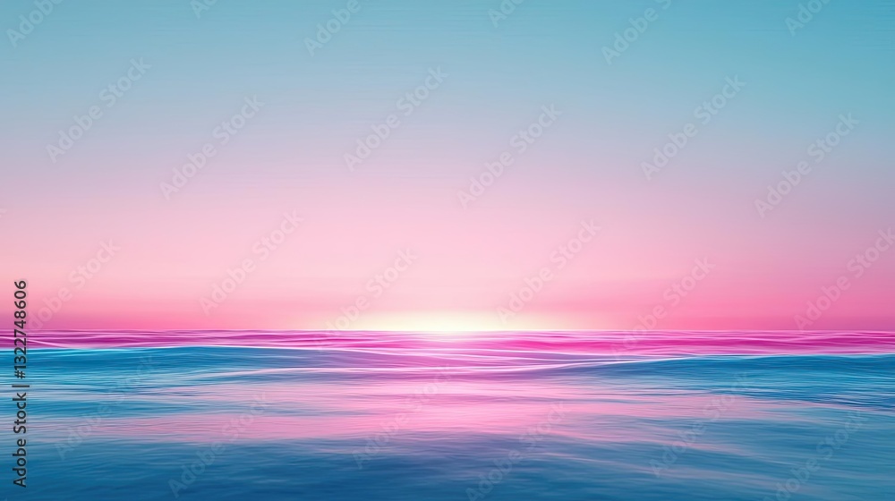 Fototapeta premium Seascape abstract background idea. Beautiful sunrise over calm ocean waters with vibrant pink and blue hues.