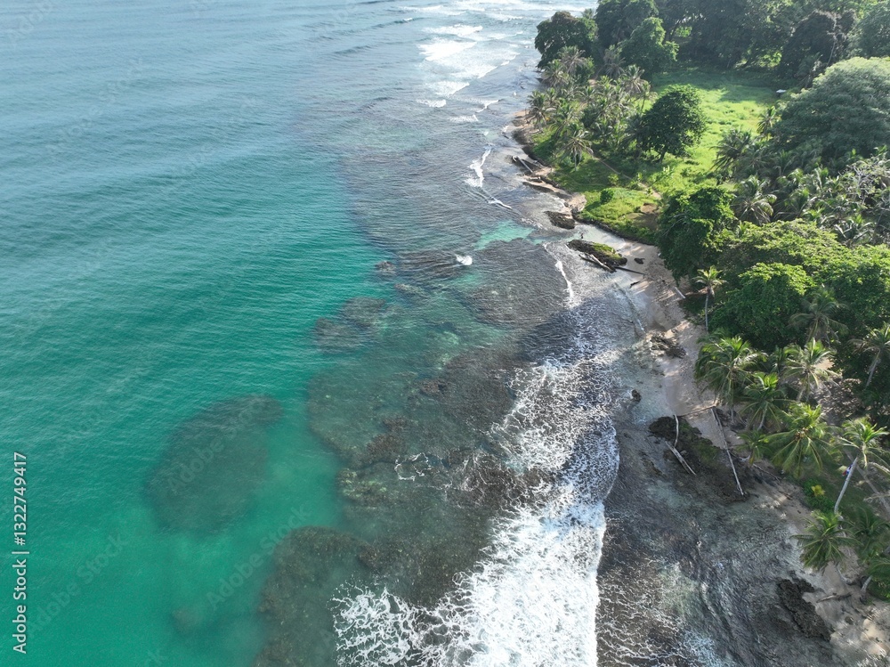 Idyllic shoreline near Playa Cocles and Limon, Costa Rica