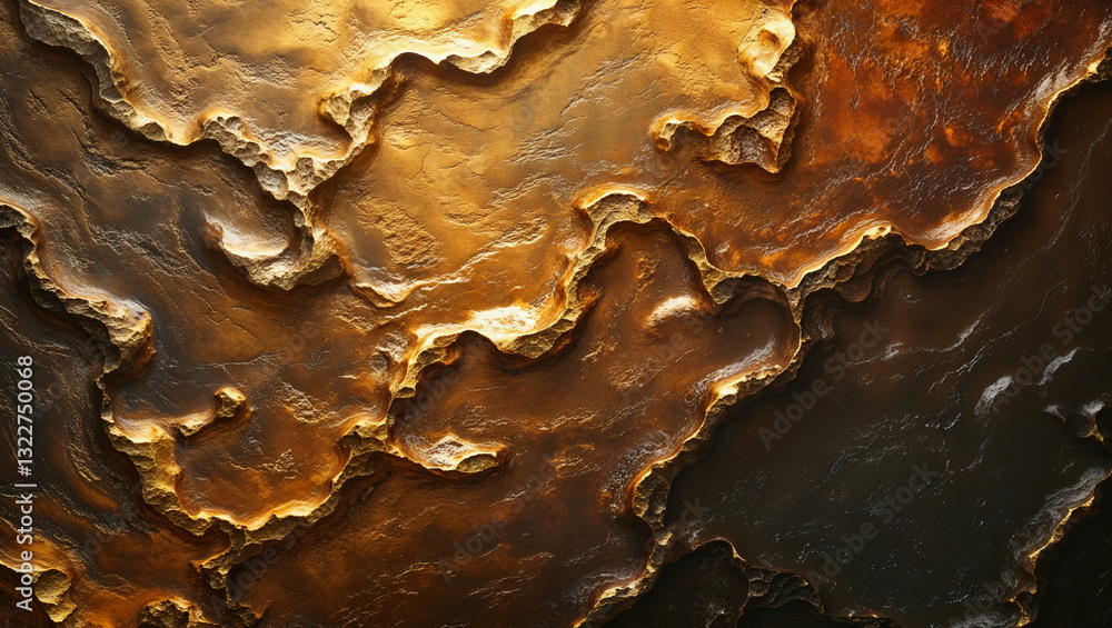Fototapeta premium Burnished brass shifting into deep amber with a textured golden grain effect
