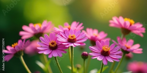 Clusters of vibrant pink New York asters against a gently blurred green , beautiful, new york aster, blossom