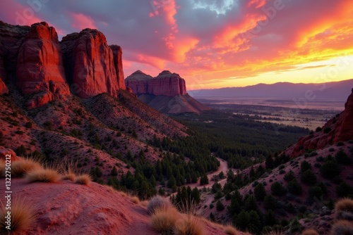Colorado Springs' iconic red rock formations at sunset, formation, sky, cliffs
