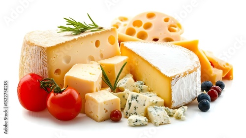 Pilihan Keju Beragam dengan Buah dan Rempah Terisolasi dengan Latar Belakang Putih