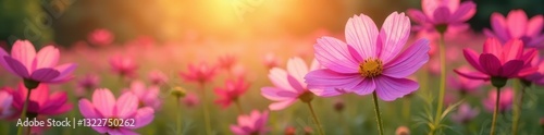 Cosmos flowers in full bloom, sunlight illuminating petals , flower, cosmos