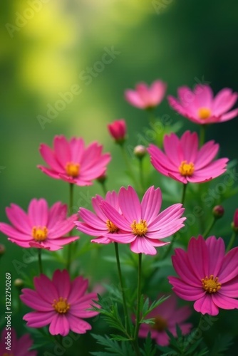 Cosmos flowers in full bloom, lush green garden setting , blossom, natural, image