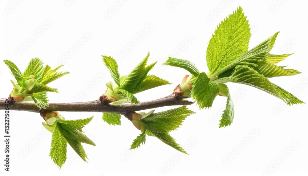 Vibrant Blossoming Spring Branch Popping Against a White Backdrop, Freshness Radiating Purity and Vitality. Vibrant Blossoming Spring Branch Popping Against a White Backdrop, Freshness Radiating Purity and Vitality.