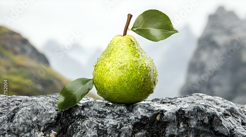 Pir Hijau Segar Basah di Atas Batu Alam Pegunungan