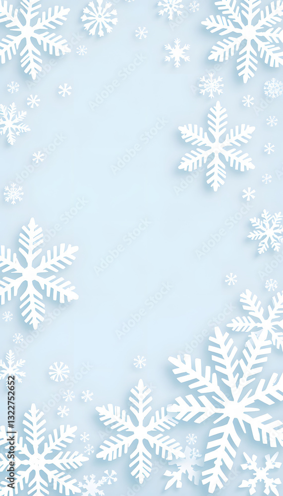 winter snowflake snowy border background design with large and small snow flakes, and beautiful winter look, papercraft. with white shades winter snowflake snowy border background design with large and small snow flakes, and beautiful winter look, papercraft. with white shades