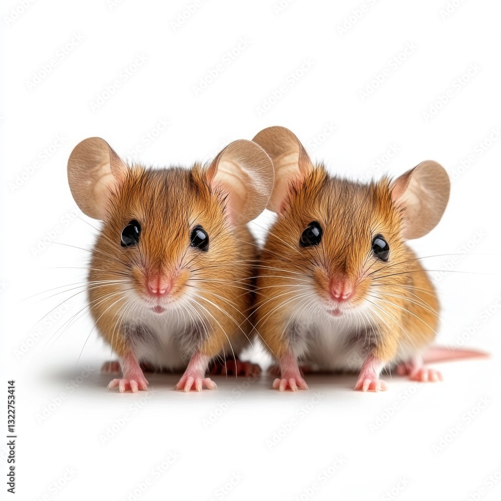 Cute Brown Mice with Big Ears and Expressive Eyes Sitting Together on a White Background Cute Brown Mice with Big Ears and Expressive Eyes Sitting Together on a White Background