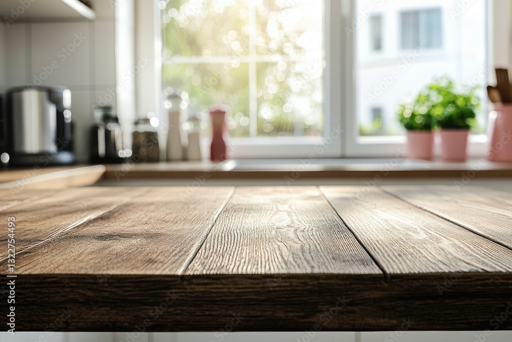 Wooden kitchen countertop with blurred background (1) Wooden kitchen countertop with blurred background (1)