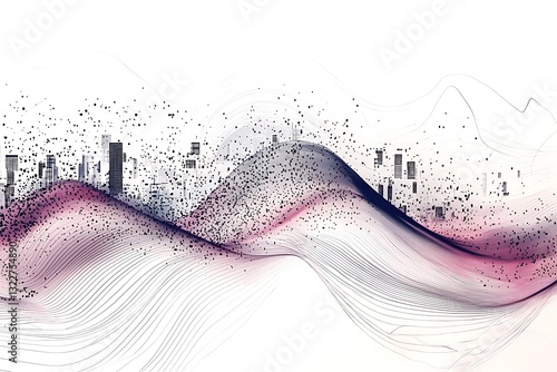 Smart city concept with wave lines and gradient patterns forming abstract dot points symbolizing big data connections