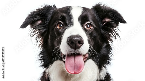 Anjing Border Collie Hitam Putih Lucu Senang Terisolasi Di Latar Belakang Putih