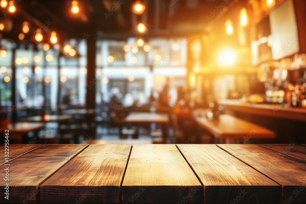 Empty wooden table in a cafe, blurred background (2) Empty wooden table in a cafe, blurred background (2)